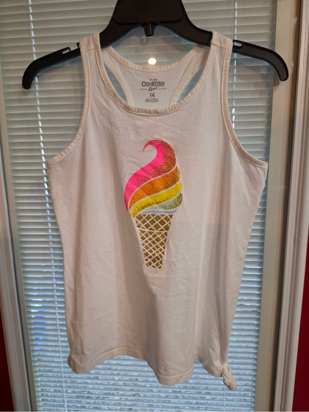 OshKosh B'gosh White Tank Top with Bright Gold Foiled Ice-Cream Cone Graphic